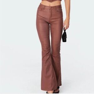 Edikted brown faux leather festival flare pants. small